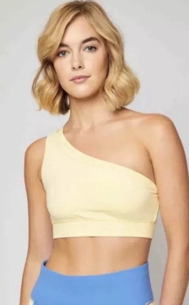 Fourlaps Solo Sports Bra Banana Yellow Compression Workout Size L Nwt
